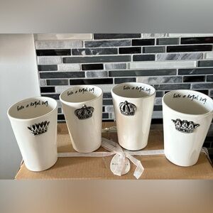 Rae Dunn Set of Four White Crown Mugs